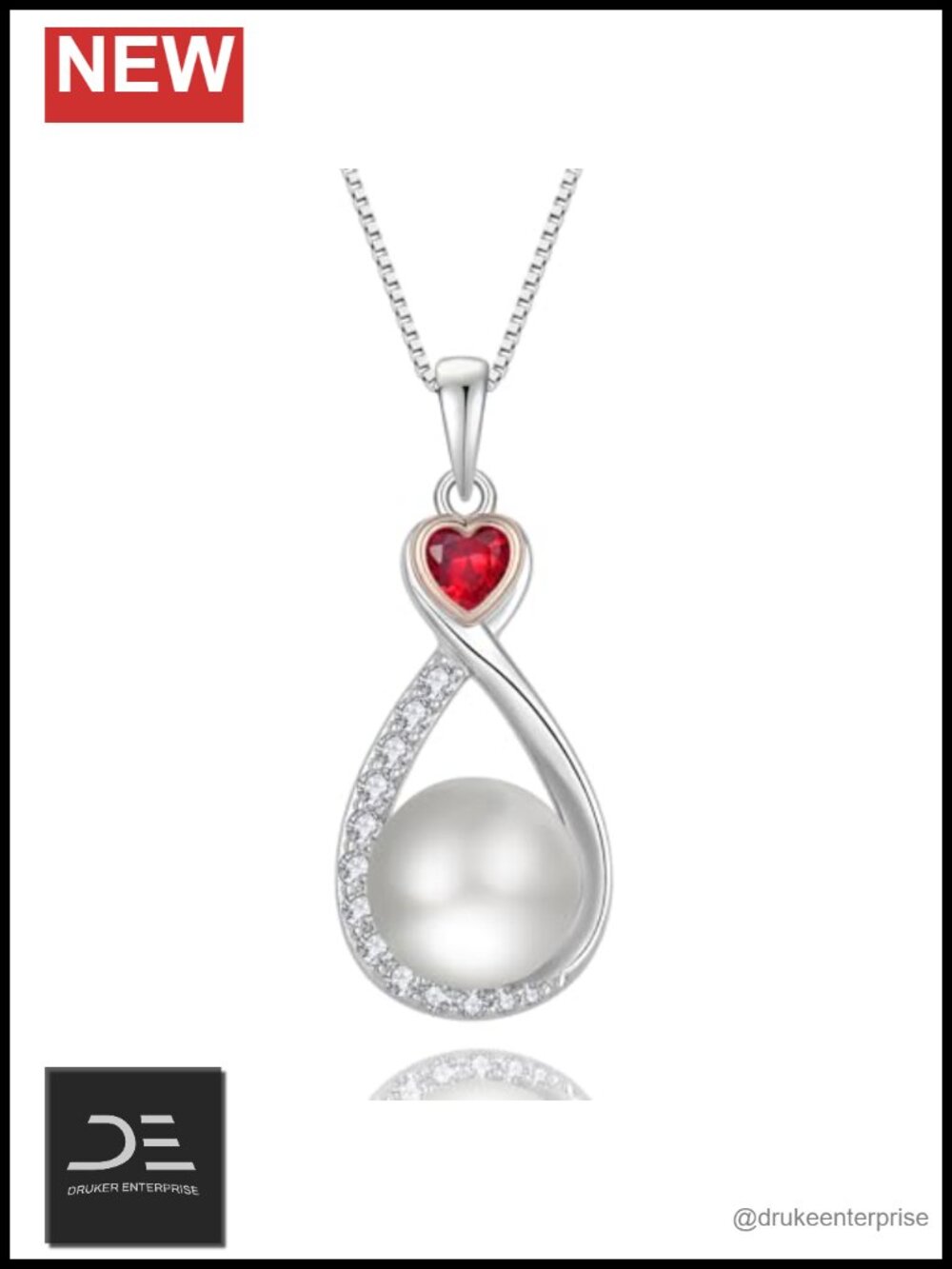 925 Sterling Silver Infinity Pearl Birthstone Necklace 18" Women's Pendant